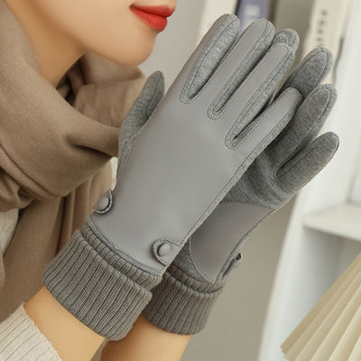 Black Color PU 22x16cm Winter Warm Gloves For Women